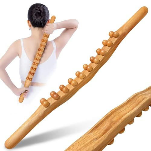 Gua Sha Wooden Therapy Stab,Gua Sha KöRper,Shiva Gua Sha Wooden Therapy Stab,GanzköRper Scraping Stick,Holz Scraping Stick,Massage Sticks,Massageroller Holz 20 Perlen FüR RüCken Bauch Schulter (holz)