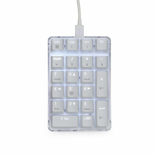Oxxggkao Teclado numérico mecánico portátil de 21 teclas con diseño ergonómico y retroiluminación LED blanca ajustable, teclado numérico mecánico