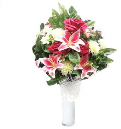 Panda Home Ramo para Cementerio de Flores Artificiales Especial para Decorar nichos y lápidas, para Todos los Santos.-Zinnia Aster-Rojo