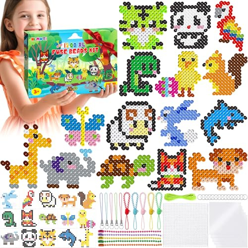 NLMWTI 10MM Kit Perline da Stirare, 1500 Pezzi 19 Colori per bambini dai 3 anni in su, XL perline da stirare Portachiavi e Carta da Stiro, Regalo di Natale per Bambini