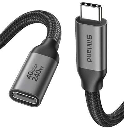 Silkland 40Gbps USB 4 für Thunderbolt 4 Verlängerung 2M, 240W PD3.1 8K@60Hz | Dual 4K@60Hz USB-C Verlängerungskabel, USB-C Extension Cable für MacBook Pro, iPad Pro, Hub, Dock, SSD, iPhone 17/16/15