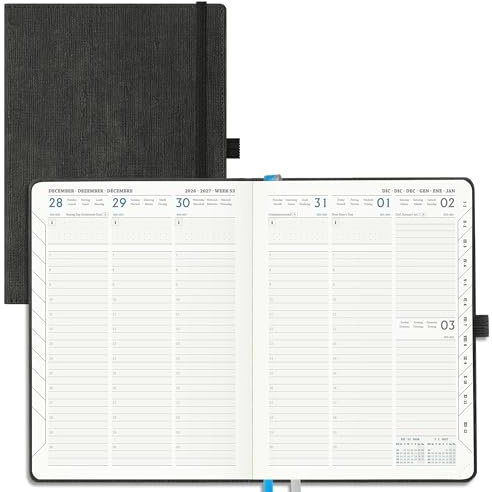 IN-LUXPRO Kalender 2026 2027 Wochenplaner Vertikal PU-Hartschale | 18 Monate Terminplaner (Jul 2026 bis Dezember 2027) A5 21,9x16,2CM, ausgestattet abreißbaren Ecken, Wochenplanung, Schwarz