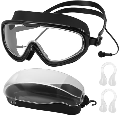 Vyuwast Swimming Goggles,Wide Vision Goggles Swimming Adult with Nose Clip and Earplugs,Anti-fog & Anti-UV Fashion Swim Goggles for Adult Men Women Youth
