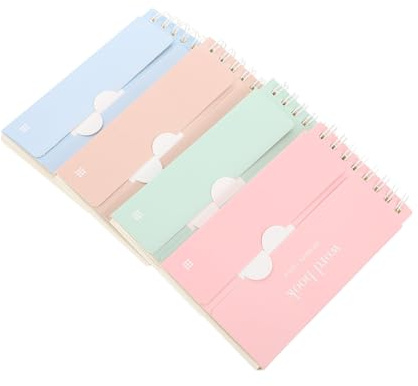 UKCOCO 4 Pcs Portable Vocabulary Notebooks Set with Blank Alphabet Cards, Spiral Memo Pads in Soft Pink, Blue, Green, and Coffee – Compact Office School Notepads for Language Random Color