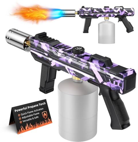 TURNRISE Flammenwerfer Flambierbrenner Küche Brenner 1800°C Gasbrenner Unkrautbrenner Bunsenbrenner Pistolenfeuerzeug Lötlampe für Steak Grillen Creme Brulee Unkraut Brenner Kochen Camping (Lila)
