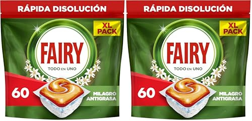 Fairy Original Todo En Uno Naranja Cápsulas De Lavavajillas, 60 Cápsulas, Efectivas Incluso En La Grasa Reseca,El embalaje puede variar. (Paquete de 2)