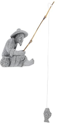 CALLARON Mini Fisherman Figurine Sandstone Sitting Fisherman Statue Miniature Figurines Chinese Sitting Fishing Decor for Bonsai Fish Tank Garden Landscape Ornaments 1 X Statue