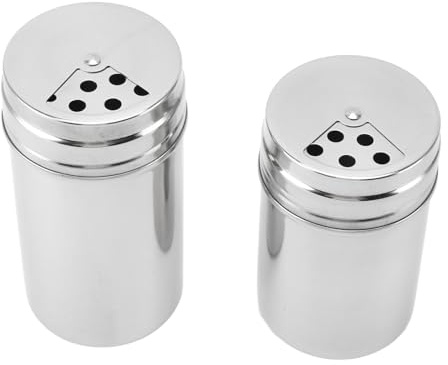 Krydddispenser flaska, rostfritt stål shaker burk med justerbara hällhål, set med 2 för grill och matlagning, perfekt för salt och kryddor