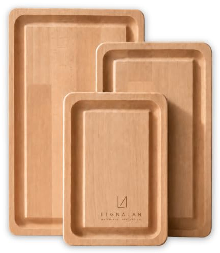 LIGNALAB Set 3PZ Tagliere da Cucina in Legno di Faggio con Manico Laterale
