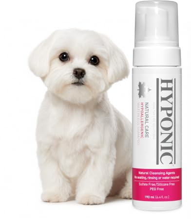 HYPONIC Hypoallergene Wasserloses Shampoo, parfümiert für alle Haustiere | Natürliches, trockenes Shampoo Entwirrt, befeuchtet, Geruchskontrolle 6,4 Unzen (duftend 190ml)