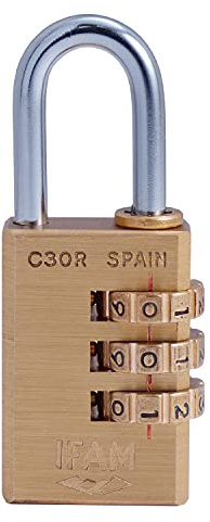 IFAM Candado de Combinación Serie C30R, 21mm Longitud, Latón, Máxima Seguridad, Suavidad de Rodillos, Con Clave y Más de 10.000 Combinaciones, Ideal Maletas, Bolsas, Maletines y Equipajes