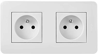 Interrupteur va et vient - Prises electriques Standard - Prise murale - Interrupteur va et vient sans Fil - Prise murale Casual Complet Double Prise 2P+T 16A Precablee Blanc Brillant