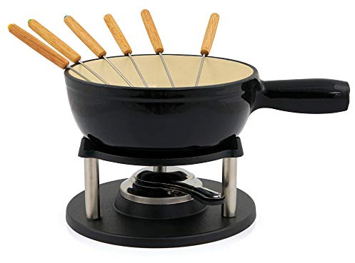 BBQ-TORO Juego de Fondue de Hierro Fundido | 6 Personas | 2 litros | Set de Fondue 9 Piezas con Quemador y Tenedores | Set para Fondue de Queso, Carne, Chocolate