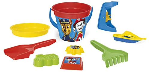 Wader 81135 – hinkset Paw Patrol med hink, båt, sil, sandkvarn, spade, kratta och 3 sandformer, 9 delar, från 12 månader, perfekt som en gåva för kreativt spel