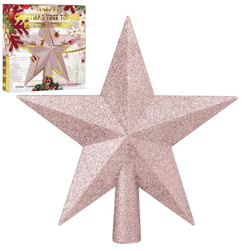 Aneco 4 Zoll Glitzer Mini Roségold Weihnachtsbaumspitze Bruchsichere Kleine Weihnachtsbaum Dekoration Baumspitze für Festliche Ornament oder Heimdekoration