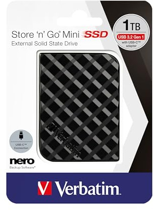 Verbatim Store 'n' Go Mini SSD, 1 TB, Schwarz, 35 g, Externe SSD, USB 3.0 SSD, SSD extern, für Windows & Mac OS X, tragbares Laufwerk, USB-C, externes Flash Laufwerk