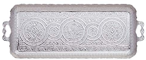 Serviertablett, rechteckig, Türkisch, für Kaffee, Tee, Getränke (kleines Tablett) (13 Stück) (Silber)