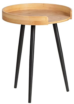 WENKO Beistelltisch Loft, Kleiner Couchtisch aus nachhaltigem Bambus & Metall, Cooles Industrial Design für Küche, Flur, Wohnzimmer, runder Nachttisch, Ø 40 x 50 cm, Schwarz matt/Natur