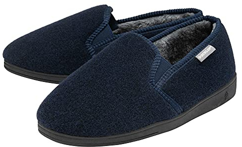 DUNLOP Mens Twin Gusset Full Back Slippers Sizes UK 7-12 | Comfy Fur Lined Memory Foam House with Outdoor Soles
