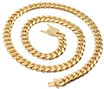 Beydodo Gold Kette Biker Edelstahl 76 cm, 12MM Panzerkette mit Zirkonia Halskette Herren Partnerkette Freundschaftskette