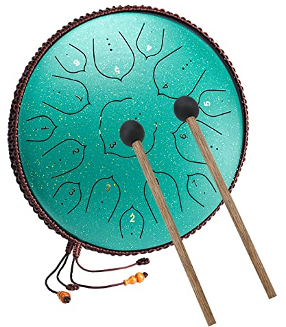 Stahlzungentrommel - Zungentrommel D-Dur 15 Noten 14 Zoll Tongue Drum Steel Groß Ätherische Trommel Percussion Instrument Handtrommel Hand pan Drum Zum Musikliebhaber,Yoga mit Drumsticks/Tragetasche