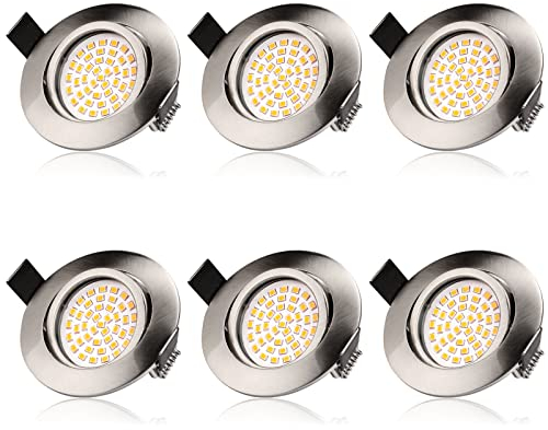 LED Einbaustrahler 230V Dimmbar Ultra flach 5W Deckenspots Einbauleuchten Deckenstrahler Warmweiß 2700K, Einbauspots für Badezimmer Wohnzimmer, 6er Set