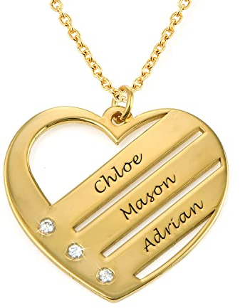 MYKA – Personalisierte Gravierte Herzform-Halskette mit CZ-Geburtssteinen oder Diamanten für Frau – Individuell Beschrifteter Schmuck – Silber oder Gold