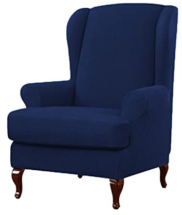 YOPOIY Stretch Elasthan Husse für Ohrensessel, 2 Stück Jacquard-Stoff Sofa überzug Möbelschutz Couch Weiche mit Gummiband für Wohnzimmer Schlafzimmer-blau