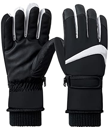 Andiker Women Waterproof Ski Gloves, Winter Touchscreen Thermal Gloves with Fleece, Windproof Snowboard Glove for Skiing Running and Cycling (Black-light grey)