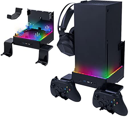 Mcbazel Xbox Series X Wandhalterung mit Kühler, RGB-LED-Kühlsystem Halterung mit einstellbaren Geschwindigkeitsstufen/USB-Ports/Controller Halterungen