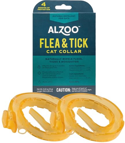 ALZOO Plant Based Flea & Tick Cat Collar, Helps Repel Fleas, Ticks & Mosquitoes, Plant-Based Active Ingredients, Phthalates and PVC Free, Up to 8 Months Protection, Pack of 2