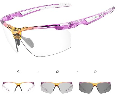 SCVCN Selbsttönende Fahrradbrille Damen Herren Radbrille S86 | Selbsttönend, UV400, verstellbare Nasenpads, flexibler TR90-Rahmen für Rennrad, MTB und Laufen
