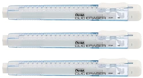 PENTEL Clic Eraser Radierer, rechteckig, Korpus hellblau, Pastellfarben, 3 Stück
