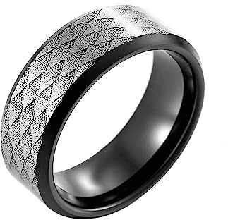 PAURO Förlovningsring för män i volframstål fasad kant polerad bandring för män, Metall, metall