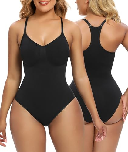 SHAPERX Bodysuit for Women Tummy Control Shapewear Racerback Seamless Body Shaper Tank Top,SZ5305-Black-2XL/3XL