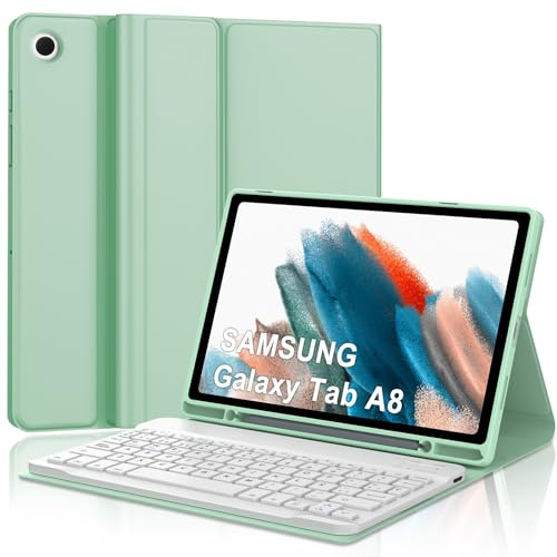 IVEOPPE Teclado para Samsung Tab A8 10.5, Funda Teclado Español Ñ Bluetooth Desmontable para Samsung Galaxy Tab A8(SM-X200/X205/X207) 10.5 2021/2022, Hierba Verde