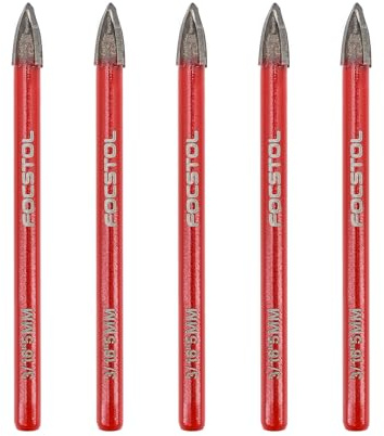 FOCSTOL Juego Brocas Seco - 5 piezas 5mm Juego Brocas Carburo con Mango Redondo para Madera Plástico Albañilería Cerámica Hormigón Mármol