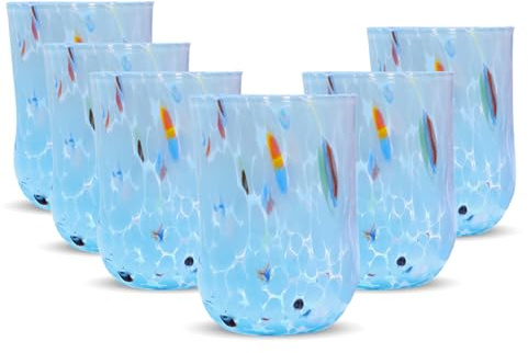 Gocce di Murano Lot de 6 verres à eau en verre éthéré, verre soufflé et travaillé à la main 300 ml