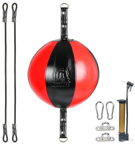 InnoLife Double End Punching Ball Striking Punching Bag Kit, Speed Striking Reflex Kit with Bungee Cords Perfect for Reaction, Agility, and Hand Eye Coordination Training (Black & Red)