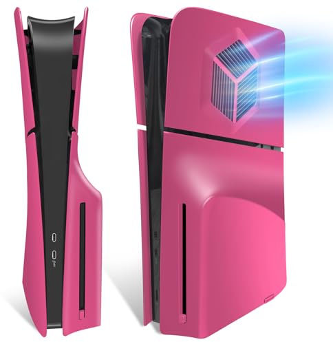 for PS5 Slim Faceplate Replacement, Hard ABS Side Panel Plate, Protective Cover with Cooling Vent Plates for Playstation 5 Slim Disc Edition, Shockproof Anti-Scratch Dustproof - Rose
