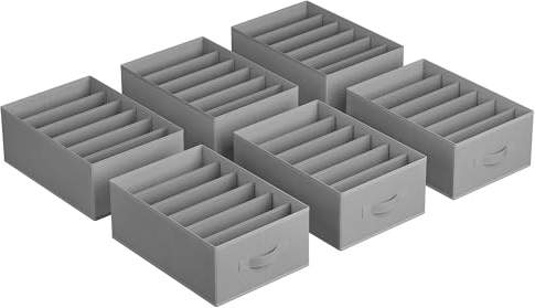 SONGMICS Juego de 6 Organizadores de Cajón, Organizadores de Armario de 6 Compartimentos, Plegables, 42 x 30 x 17 cm, para Pantalones, Ropa, Gris Paloma RUS009G03