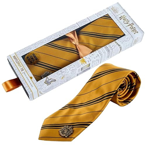 AAA Merchandise Harry Potter Krawatte - Hufflepuff-Design mit Anstecknadel - gelb-schwarze Hausfarben - HP Geschenke für Herren Erwachsene Fans Cosplay