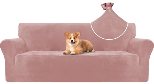 CYCMACO Samt Sofa Überzug 3 Sitzer, Sofabezug Elastische, Couch Überzug Haustier Katze Hunde, Universal Sofa Cover Moderne, Sofahusse Mit Armlehnen, Sofaschoner rutschfest, Rosa