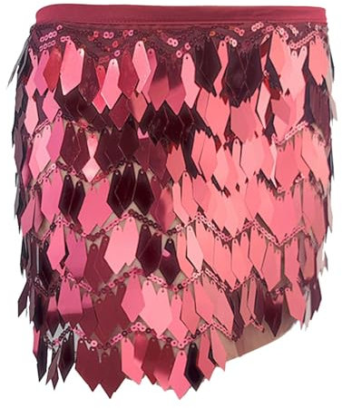 Quasten Röcke Rave Rock Damen Bauchtanz Gürtel, Pailletten Chiffon Hüfttuch, Tanztuch mit Münzen, Metallic Glitzer Karneval Faschingskostüme Fransenrock Mini Party