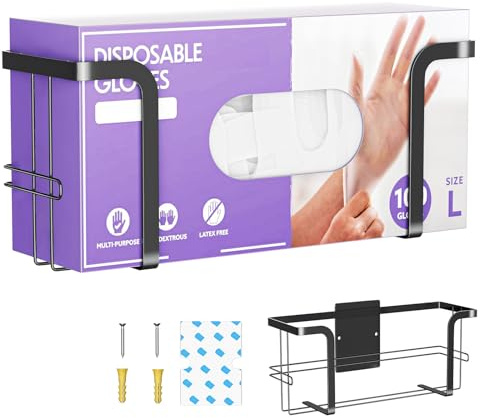 Handschuhhalter Wand, Handschuhspender, Wandhalterung für Handschuhe, Einweghandschuhe Halterung, Handschuhbox Halter für Taschentuchbox Mit Montagezubehör (Schwarz)