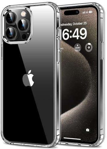 HOOMIL Hülle für iPhone 15 Pro, Anti-Vergilbung, Transparent | Stoßschutz, Durchsichtige Kratzfeste Harte Rückseite, Unterstützt Kabelloses Laden
