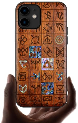 Carveit Coque Compatible avec iPhone 11 Étui en Bois Cover [Gravure en Bois et Incrustation de Coquille] Case pour 11 Coque Premium (Rosé-Runes mystiques)