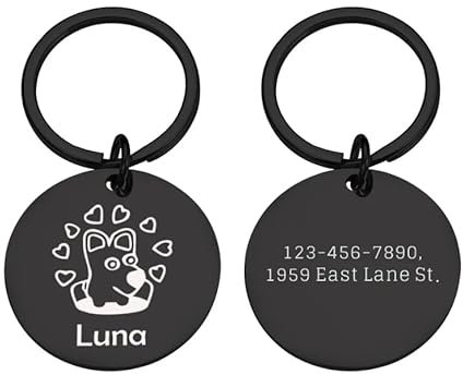 Custom Dogs Supplies Hundenamen-ID-Tag-Halsbandzubehör,Personalisierte Halskette Für Hundeanhänger Aus Edelstahl Für Haustiere,Schwarz,25 X 25 mm