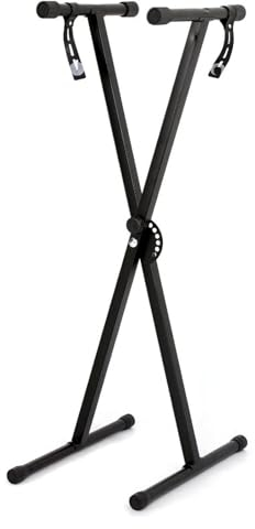 WinHUb Keyboardständer, höhenverstellbar von 33 cm bis 97 cm,Keyboard Ständer X-Rahmen klappbar und zerlegbar, stabil mit Sicherungslaschen und 7 einstellbaren Höhenpositionen, trägt bis zu 20 kg.