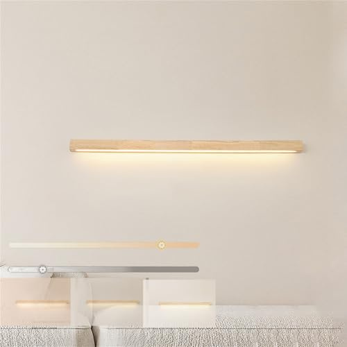 TZSMUM Dimmbar LED Wandleuchte Innen Holz Wandlampe Lange 2700K/4500K/6500K Lampe Modern Wandbeleuchtung Für Schlafzimmer Wohnzimmer Flur Treppenhaus Innenbeleuchtung Nachtlampe (Holz,120CM)